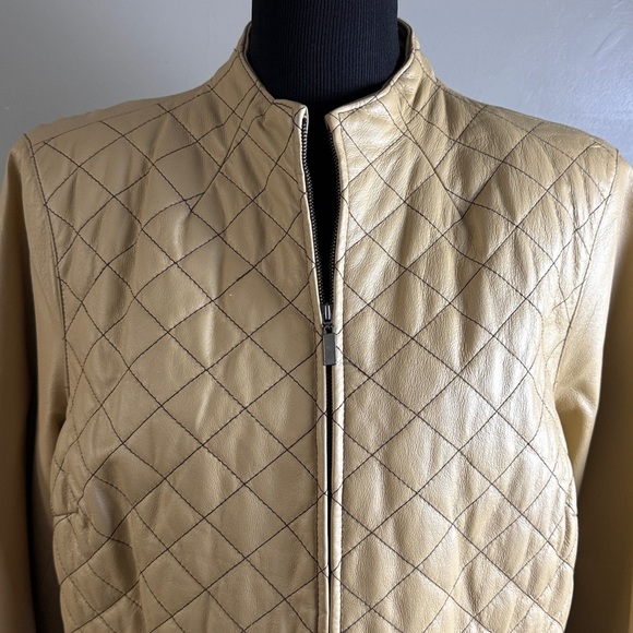 Pamela McCoy Collections Quilted Tan Leather Jacket Coat Sz 1X - Picture 2 of 15